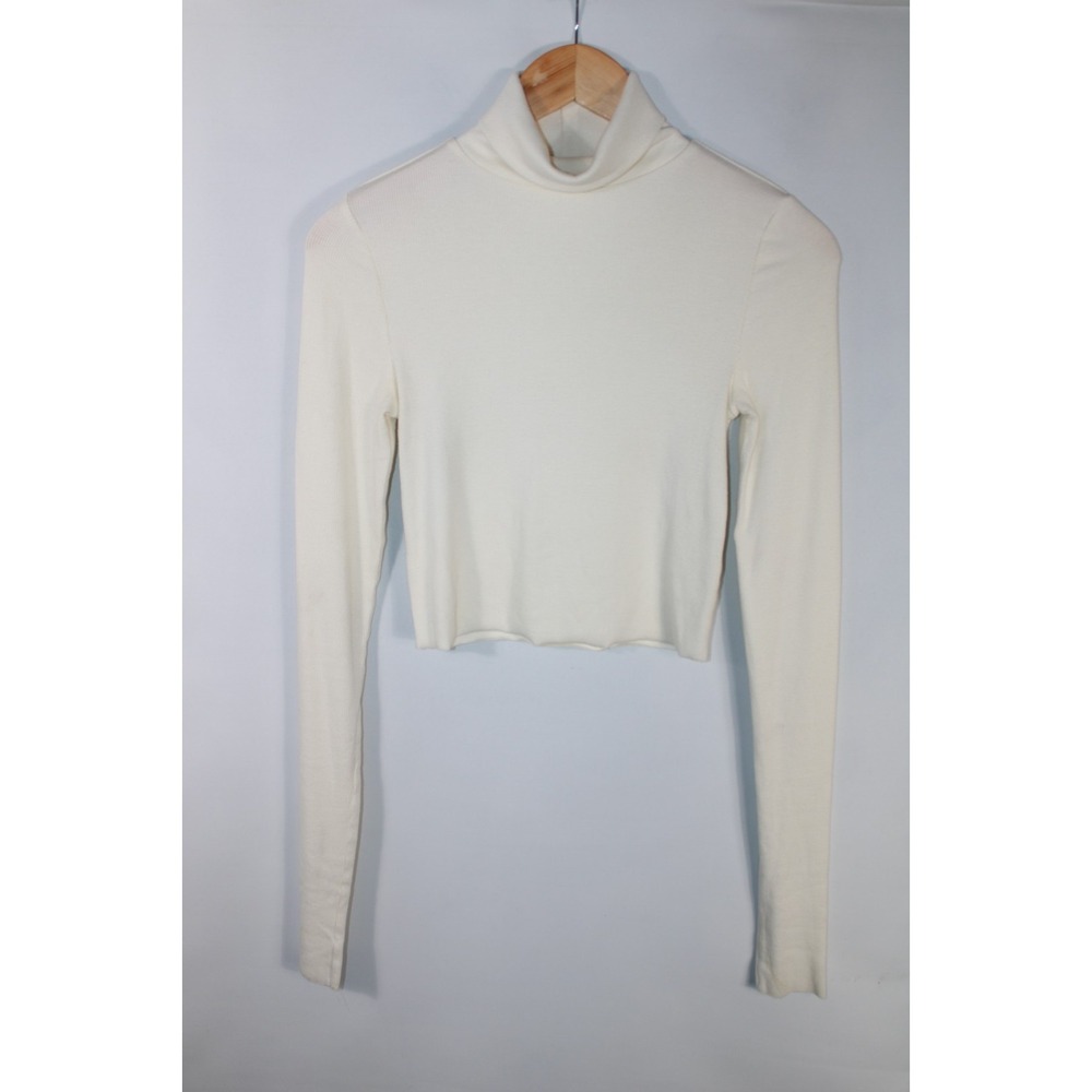 Eterne Women's XS/S Ivory Long Sleeve Ribbed Turtleneck Top